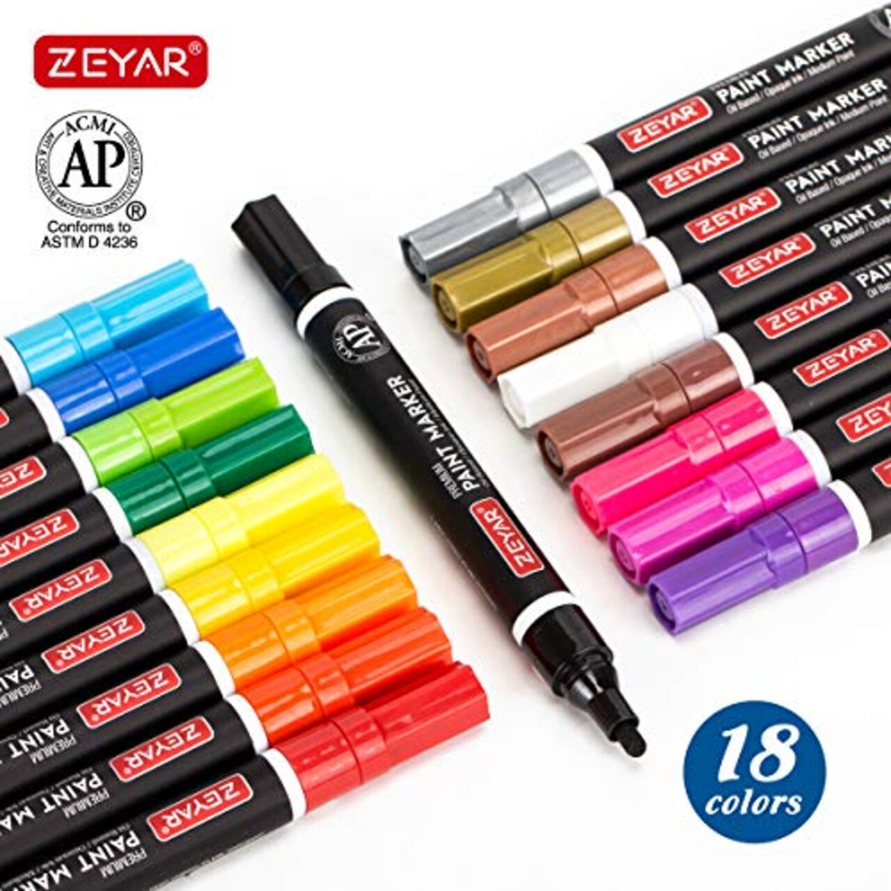 18 Colors, Oil-Based Paint Markers for Rock Painting, Medium Point, Waterproof ink, AP Certified, Great on Mug, Rock, Glass, Canvas, Metal and more (18 Colors)